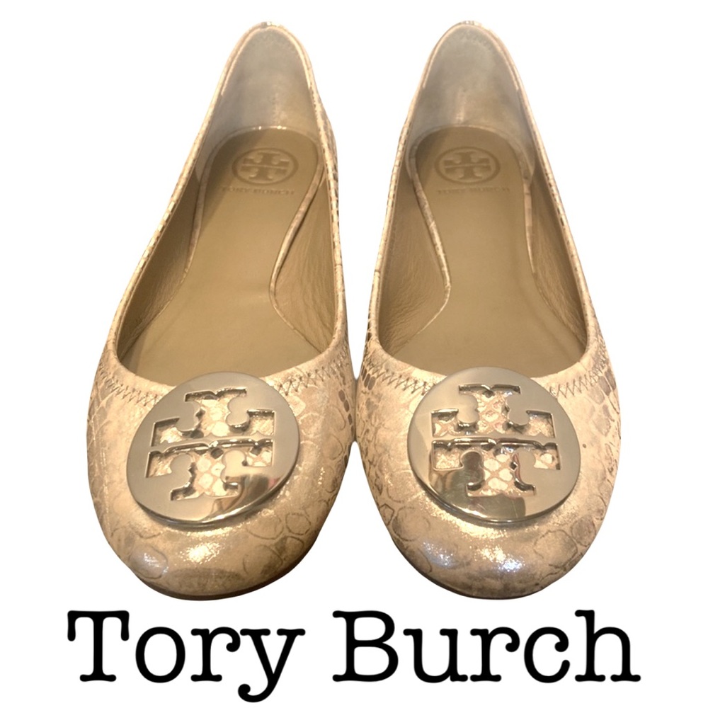 Tory Burch Reva Cobra Metallic Ballet Flats Size 7 1/2
